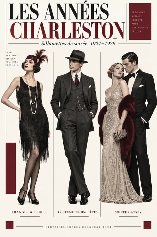 Silhouettes féminine et masculine avec accessoires emblématiques des années Charleston