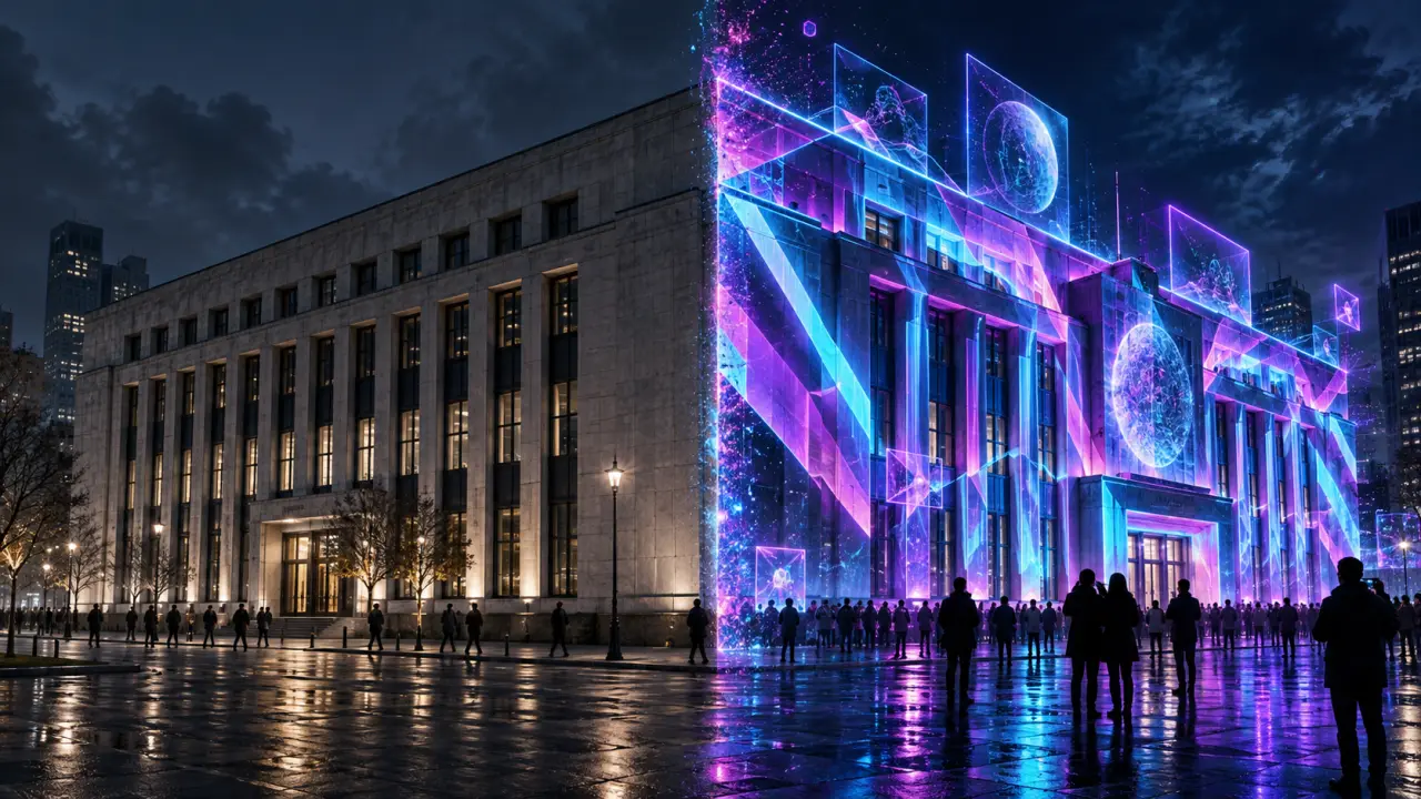 Façade urbaine transformée par une projection lumineuse immersive
